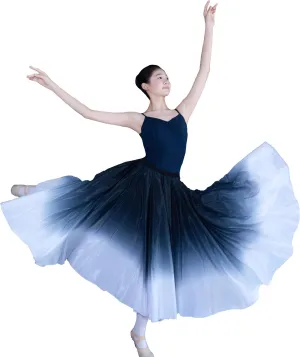 Women's Gradient Color Chiffon Lyrical Dance Skirt Long Swing Sheer Wrap Skirts for Modern Ballet Performance