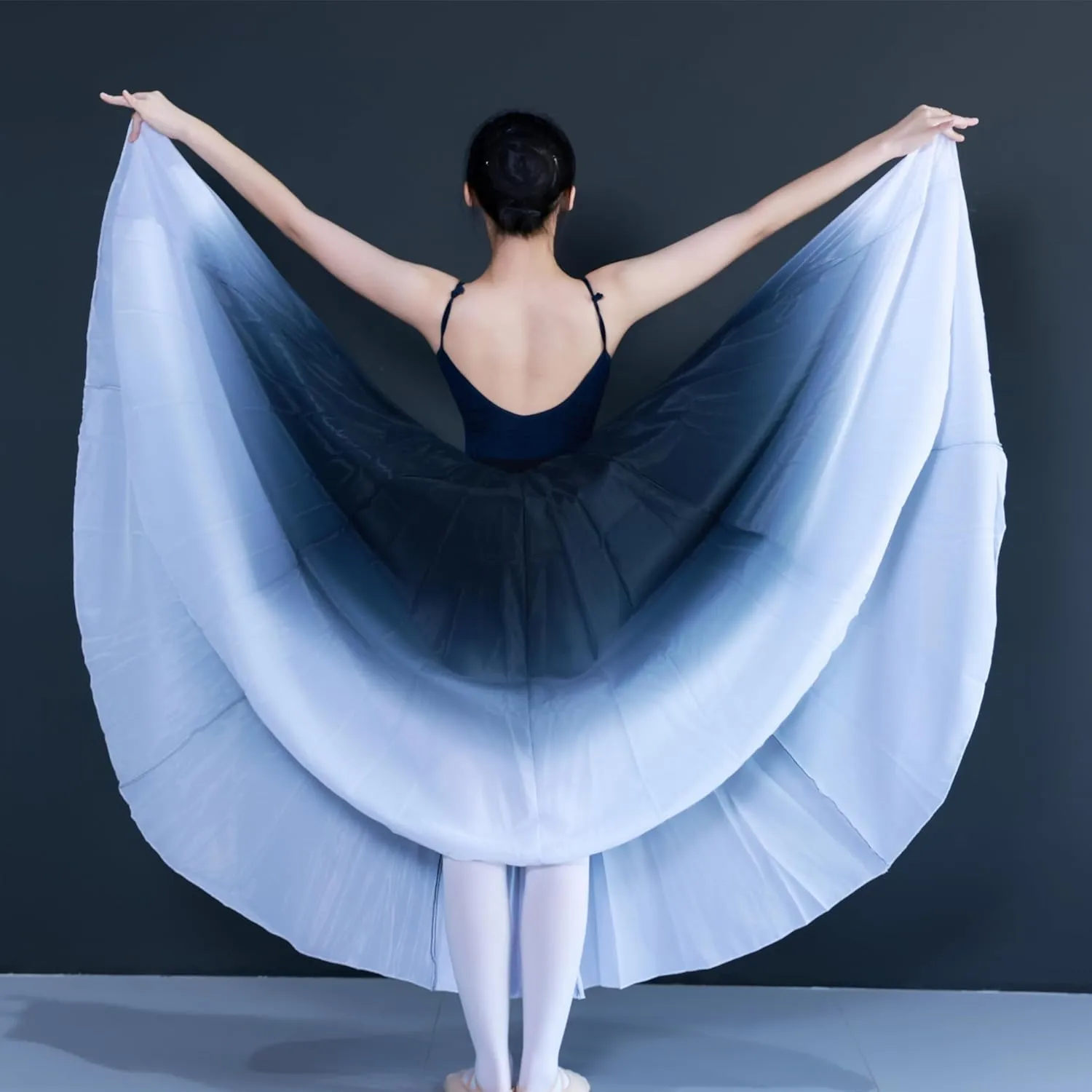 Women's Gradient Color Chiffon Lyrical Dance Skirt Long Swing Sheer Wrap Skirts for Modern Ballet Performance