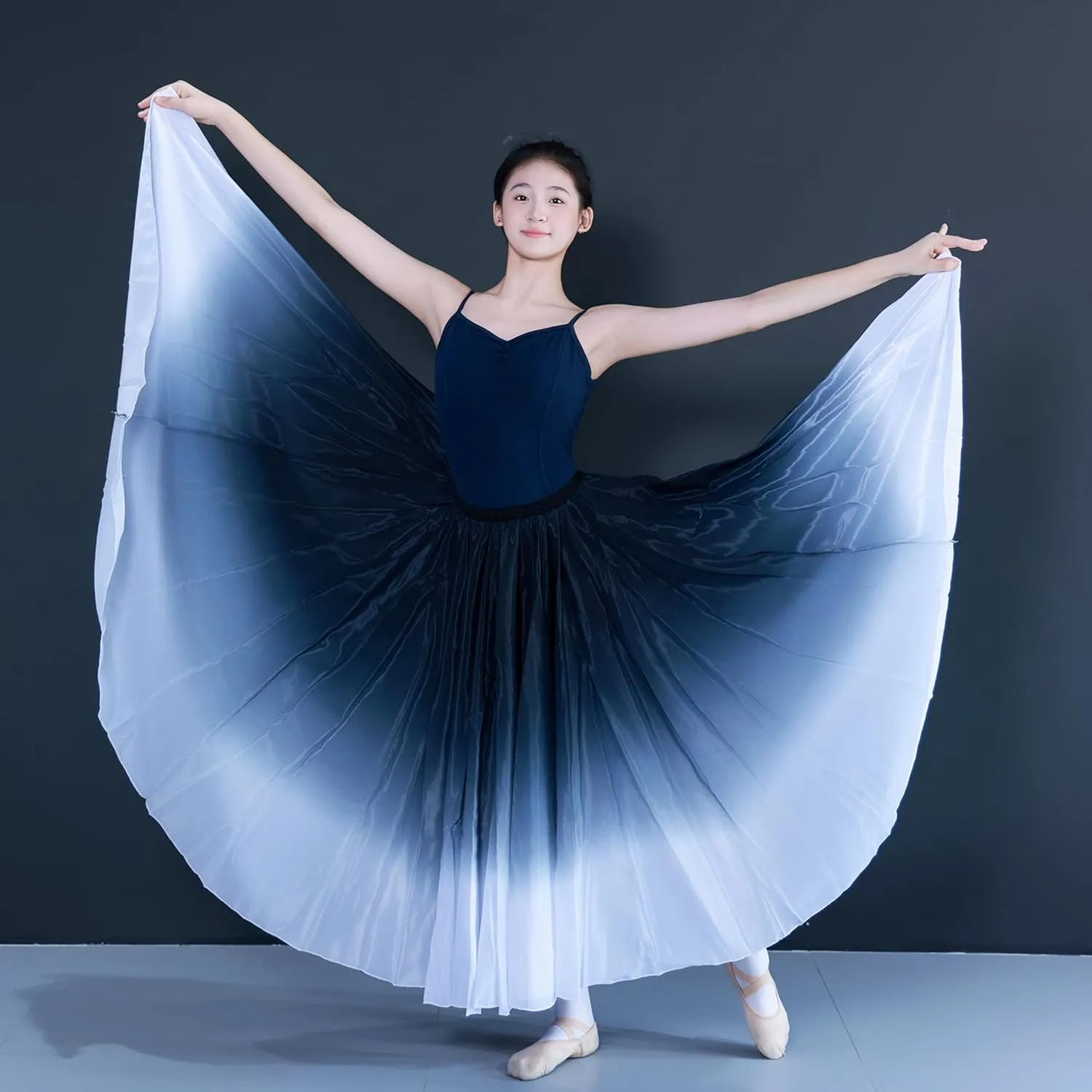 Women's Gradient Color Chiffon Lyrical Dance Skirt Long Swing Sheer Wrap Skirts for Modern Ballet Performance