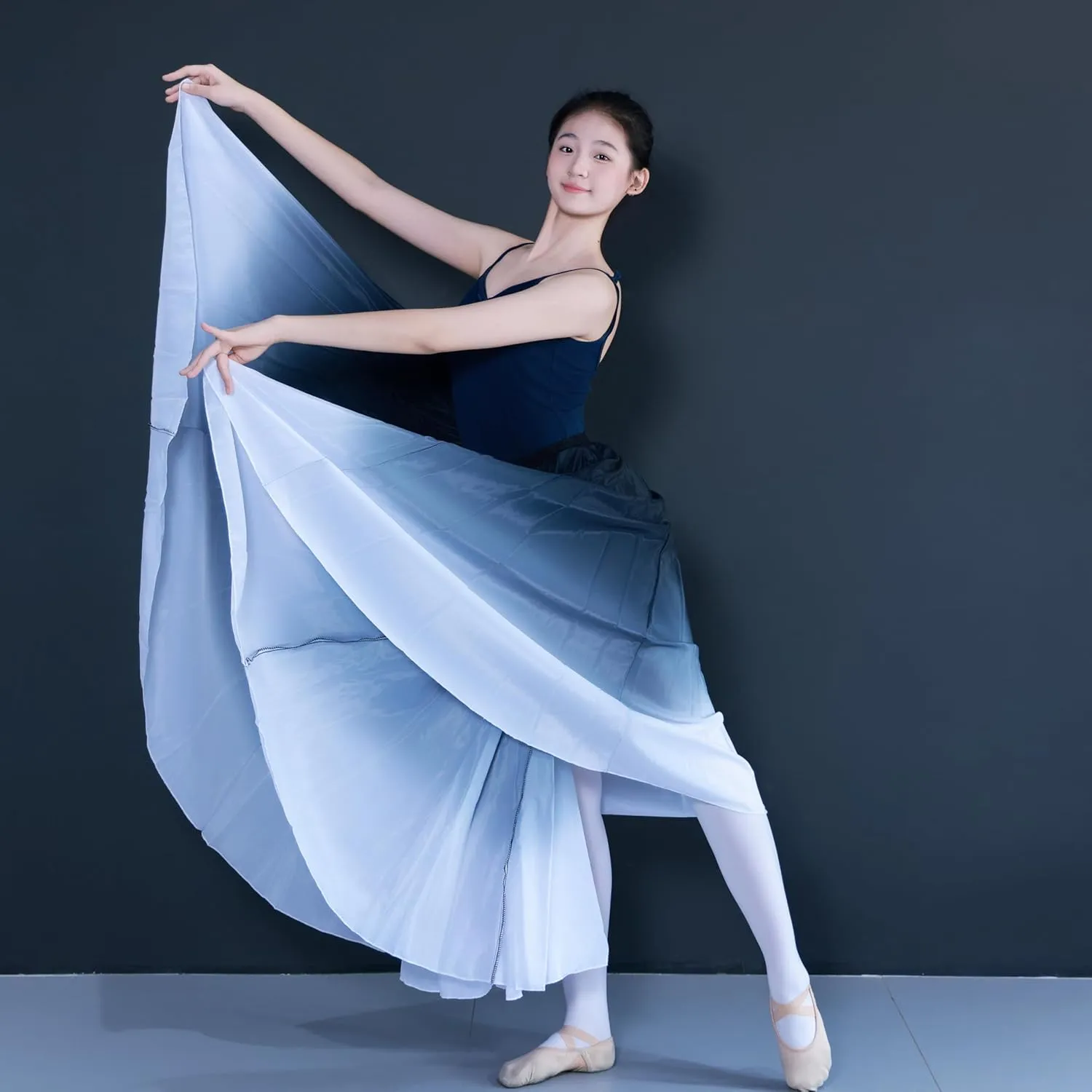 Women's Gradient Color Chiffon Lyrical Dance Skirt Long Swing Sheer Wrap Skirts for Modern Ballet Performance