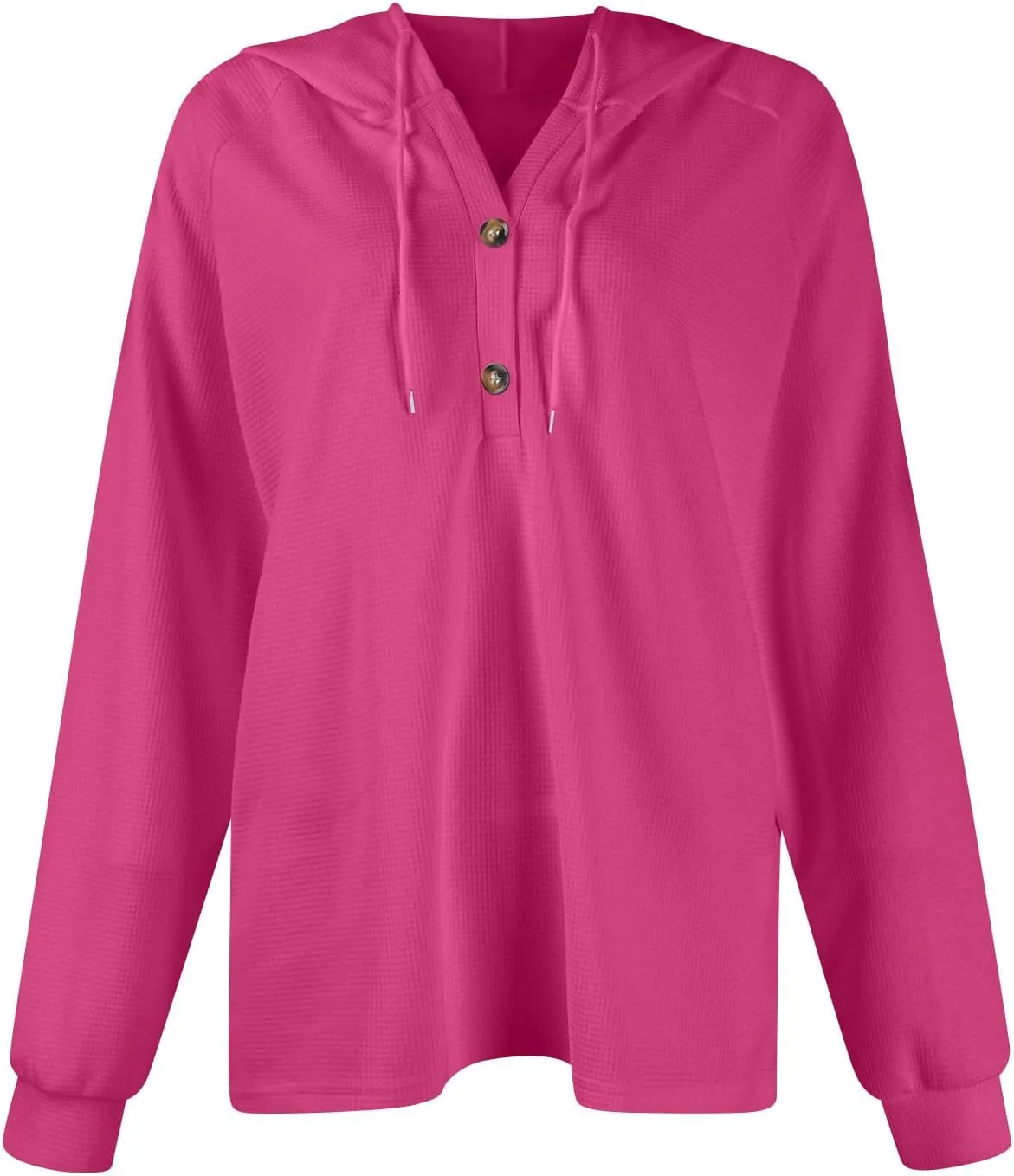 Womens Hoodies Hoodies for Women Waffle Knit Drawstring Button V Neck Long Sleeve Casual Pullover Sweatshirt Hooded Tops