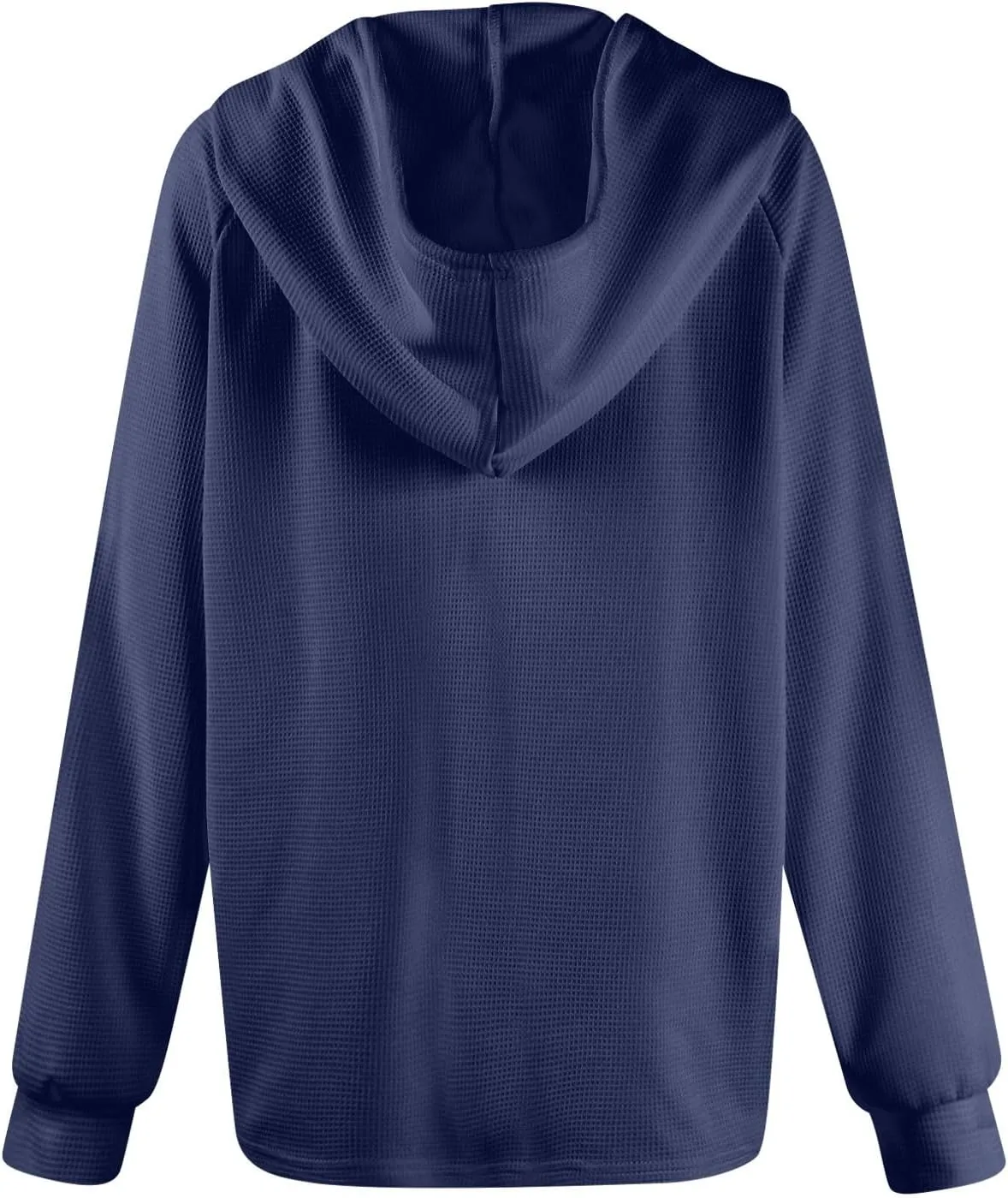Womens Hoodies Hoodies for Women Waffle Knit Drawstring Button V Neck Long Sleeve Casual Pullover Sweatshirt Hooded Tops