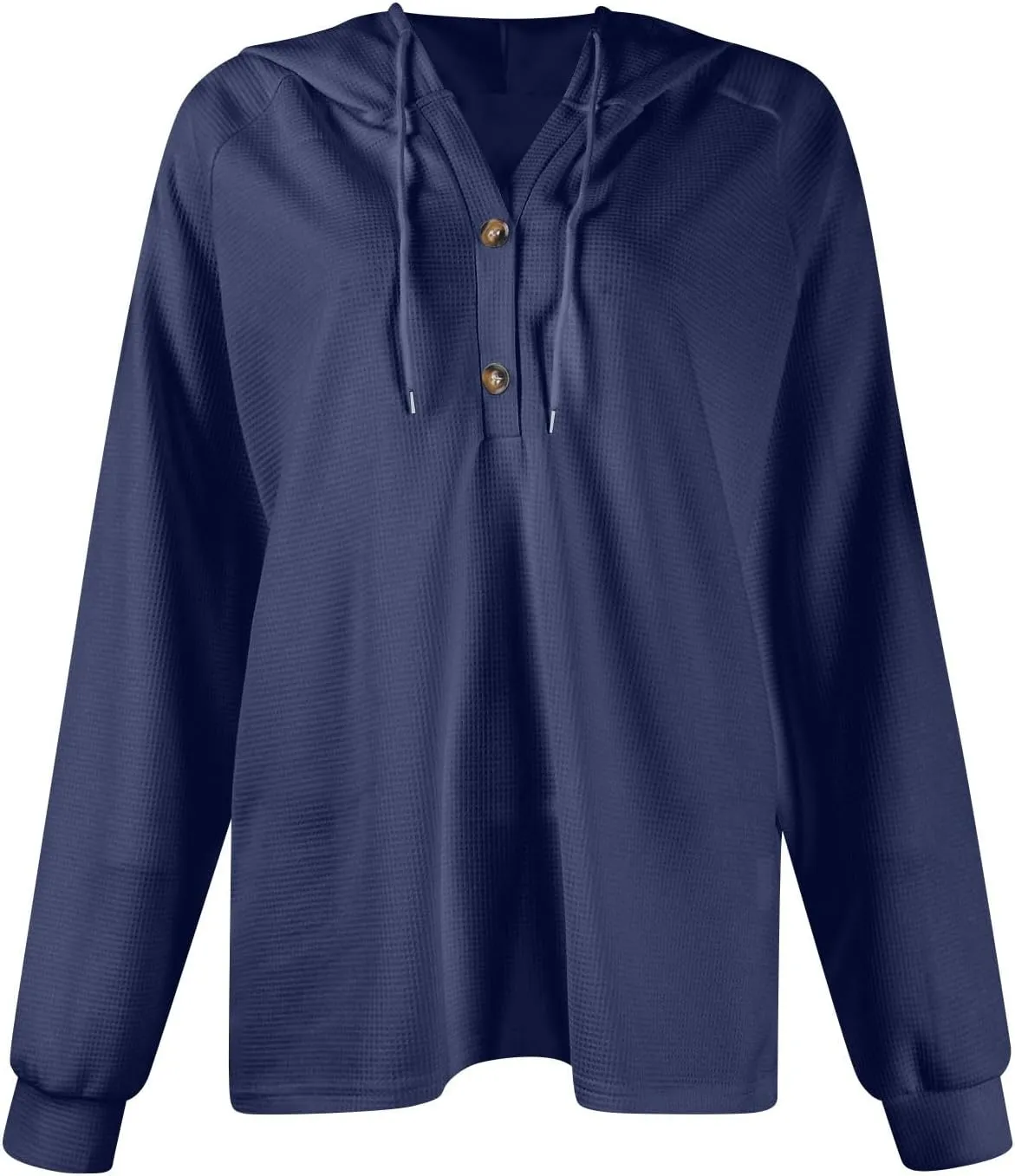 Womens Hoodies Hoodies for Women Waffle Knit Drawstring Button V Neck Long Sleeve Casual Pullover Sweatshirt Hooded Tops
