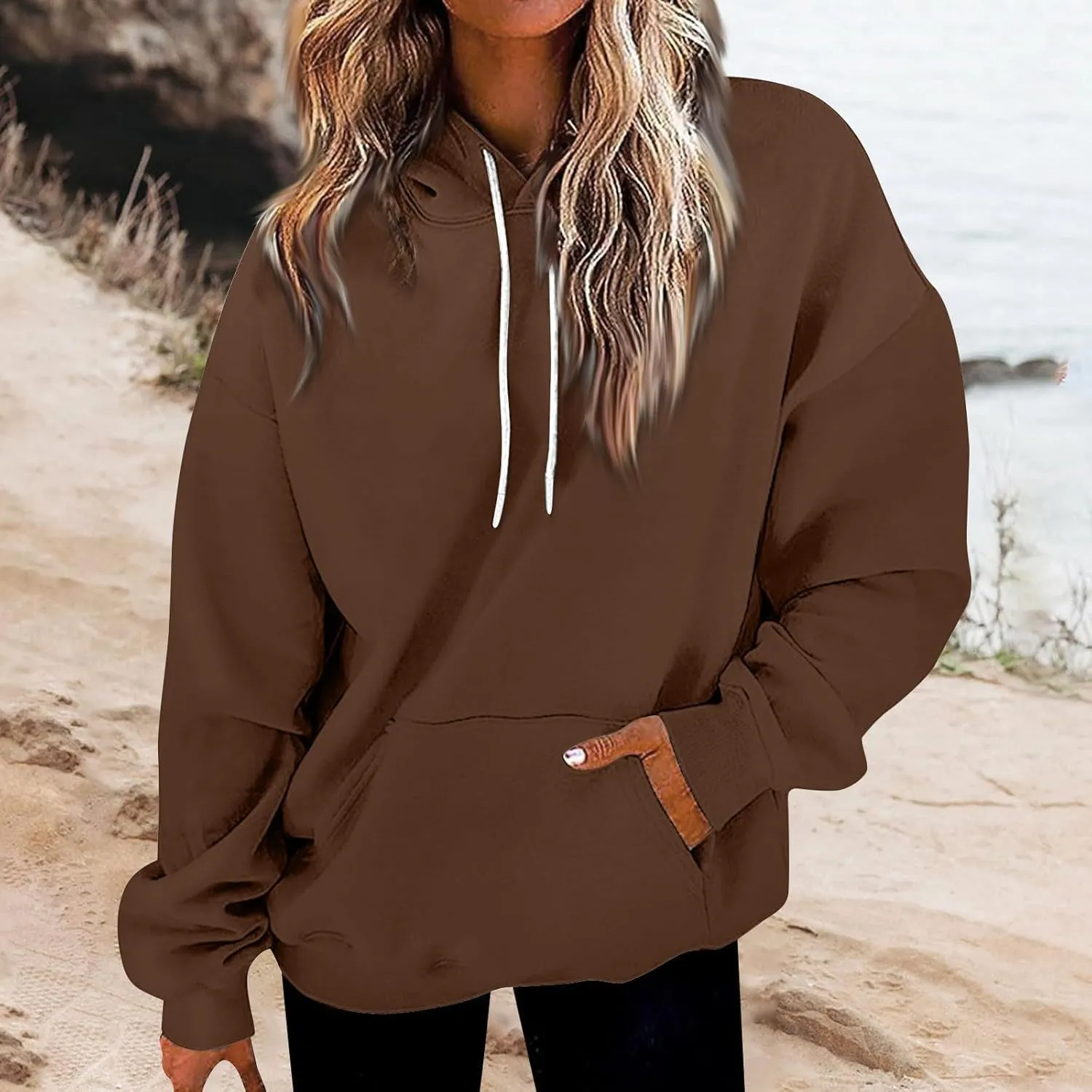 Women's Hoodies Sweatshirts Cute Long Sleeve Tops Loose Fleece Pullovers with Pocket