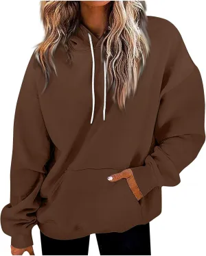 Women's Hoodies Sweatshirts Cute Long Sleeve Tops Loose Fleece Pullovers with Pocket