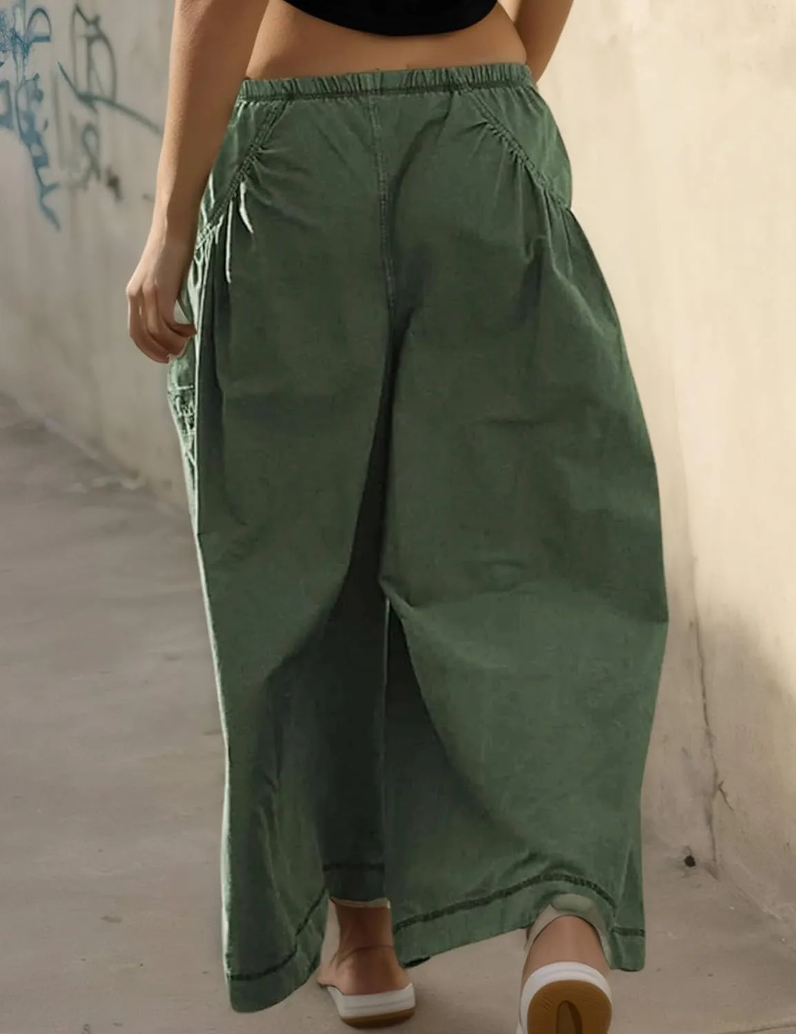 Women's Loose Wide Leg Track Pants Step by Step Pants Summer Wide Leg Lounge Casual Pant with Big Ruched Pockets