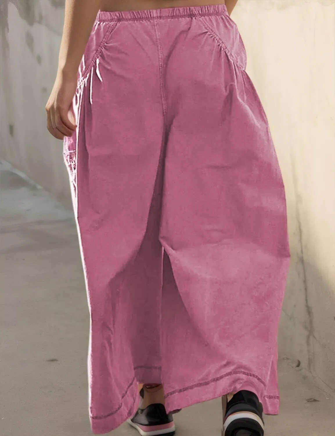 Women's Loose Wide Leg Track Pants Step by Step Pants Summer Wide Leg Lounge Casual Pant with Big Ruched Pockets
