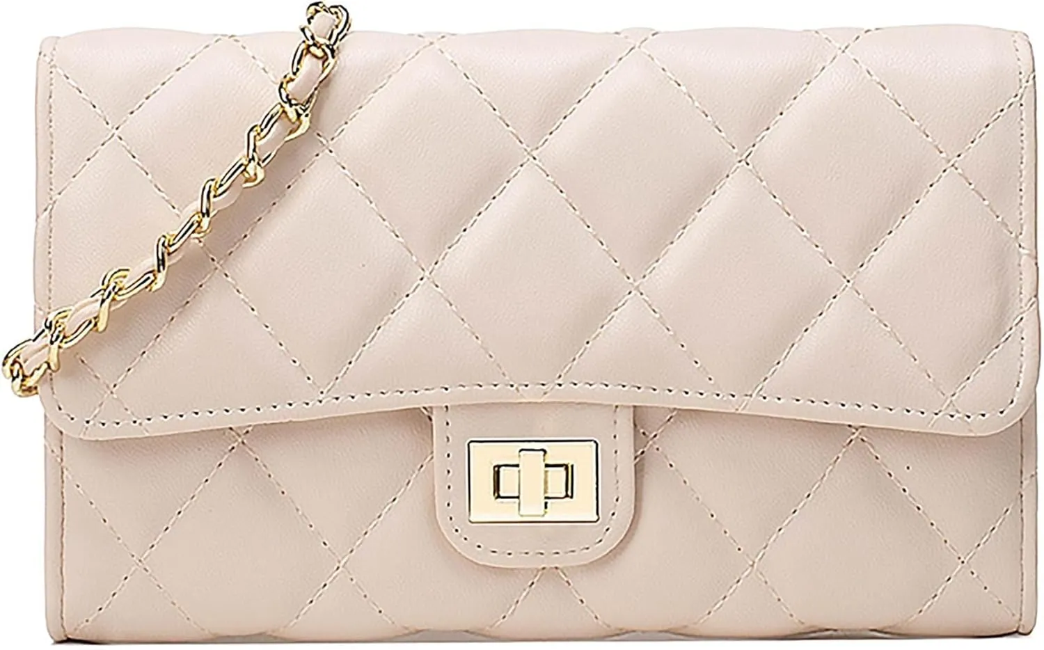 Women's nude quilted cross-body bag, a compact and stylish handbag, and a women's mini shoulder bag for evening wear.