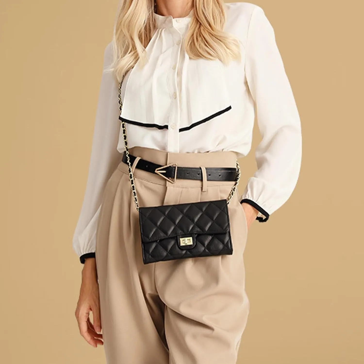 Women's nude quilted cross-body bag, a compact and stylish handbag, and a women's mini shoulder bag for evening wear.