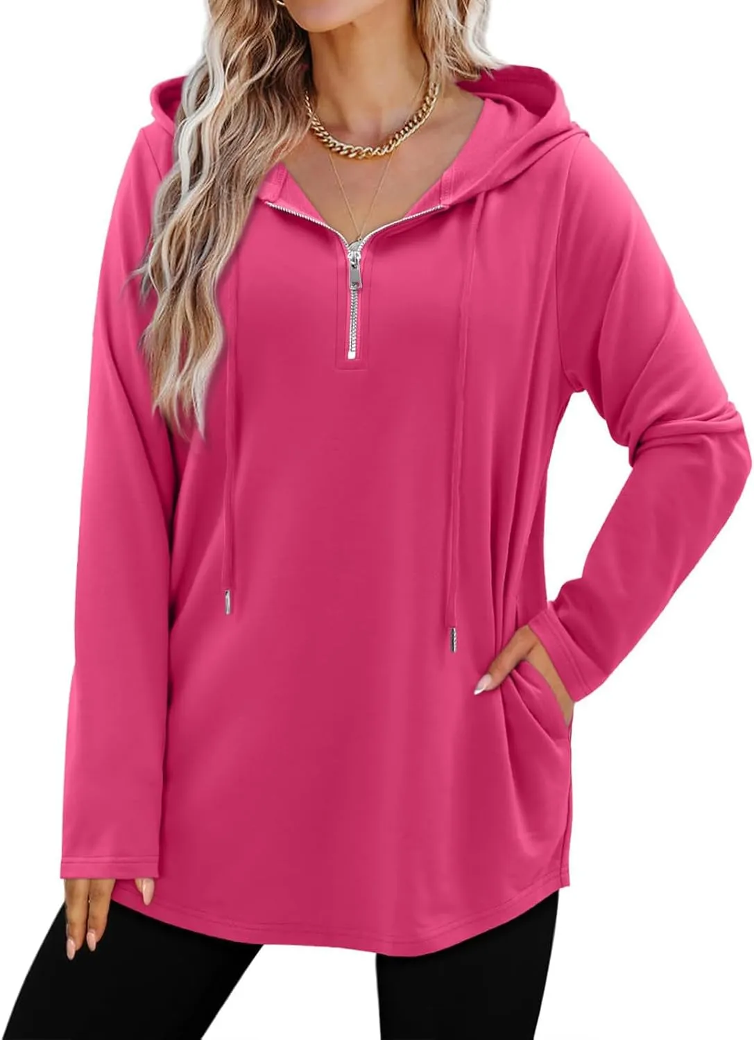 Women's Quarter Zip Tunic Hoodies Pullover Long Hooded Sweatshirts Long Sleeve Tops