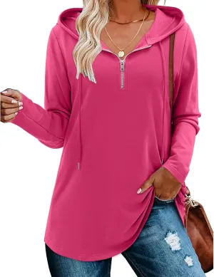Women's Quarter Zip Tunic Hoodies Pullover Long Hooded Sweatshirts Long Sleeve Tops