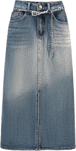 Women's Retro Stylish Pockets Denim Skirt Spring Summer A-Line High Waisted Mid Length Skirt