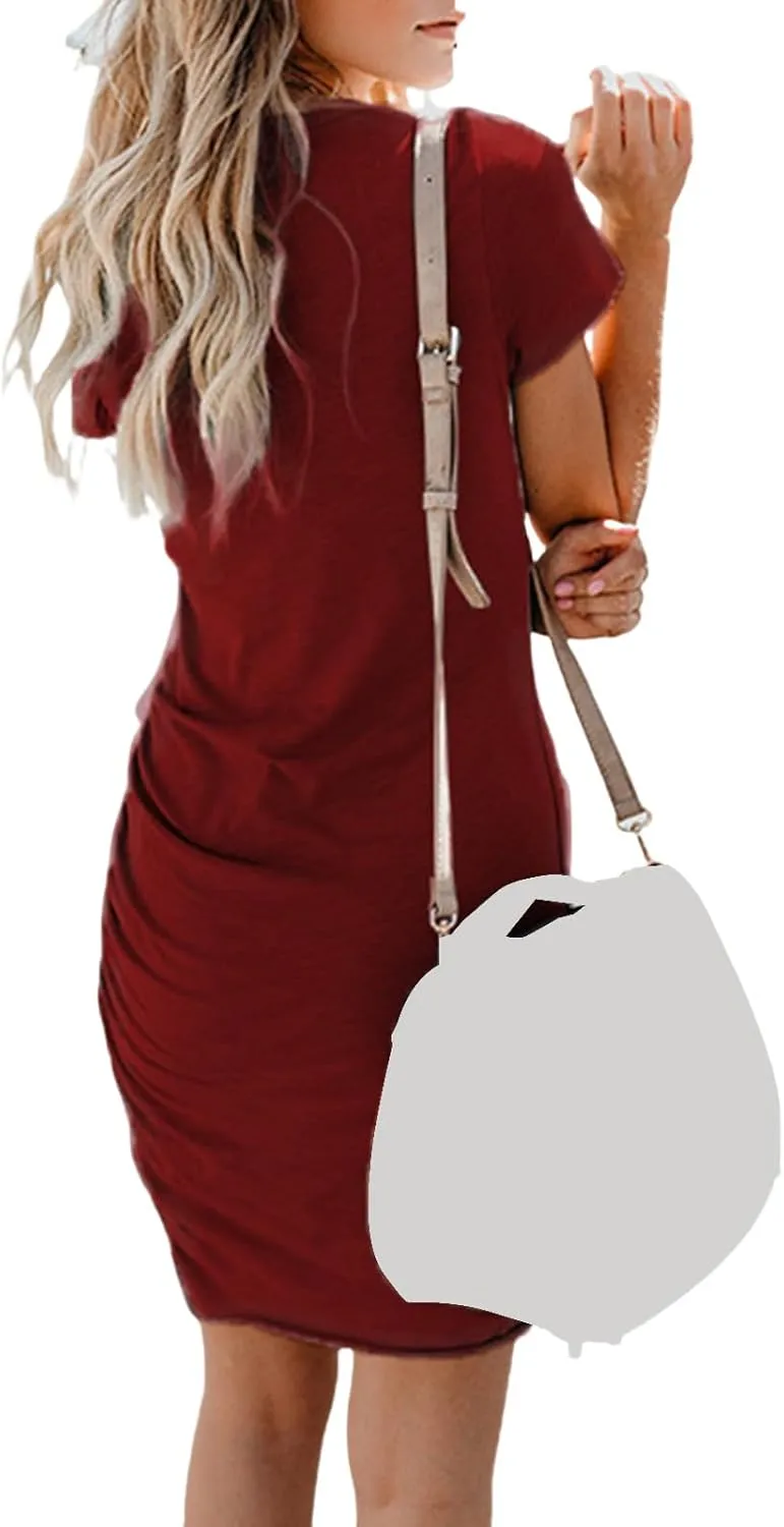 Women's Shirt Dresses Mini Dress Ruffle Hem Crew Neck Short Sleeve Wrap Ruched Bodycon Party Club Dresses