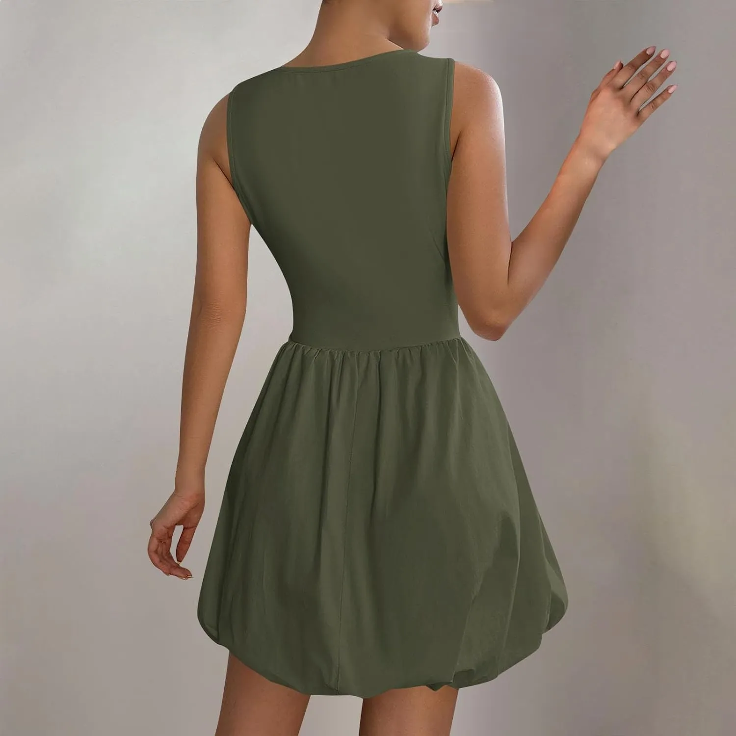 Women's Summer Casual Sleeveless Midi Sundress Scoop Neck Tank Dress Solid Flowy A Line Swing Wrap Tunic Dresses