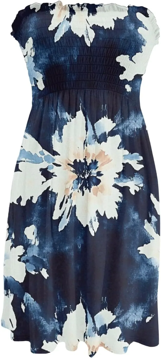 Womens Summer Sexy Strapless Tube Dresses Flowy Ruffle Boho Vivid Floral Mini Dress Backless A Line Short Sundress