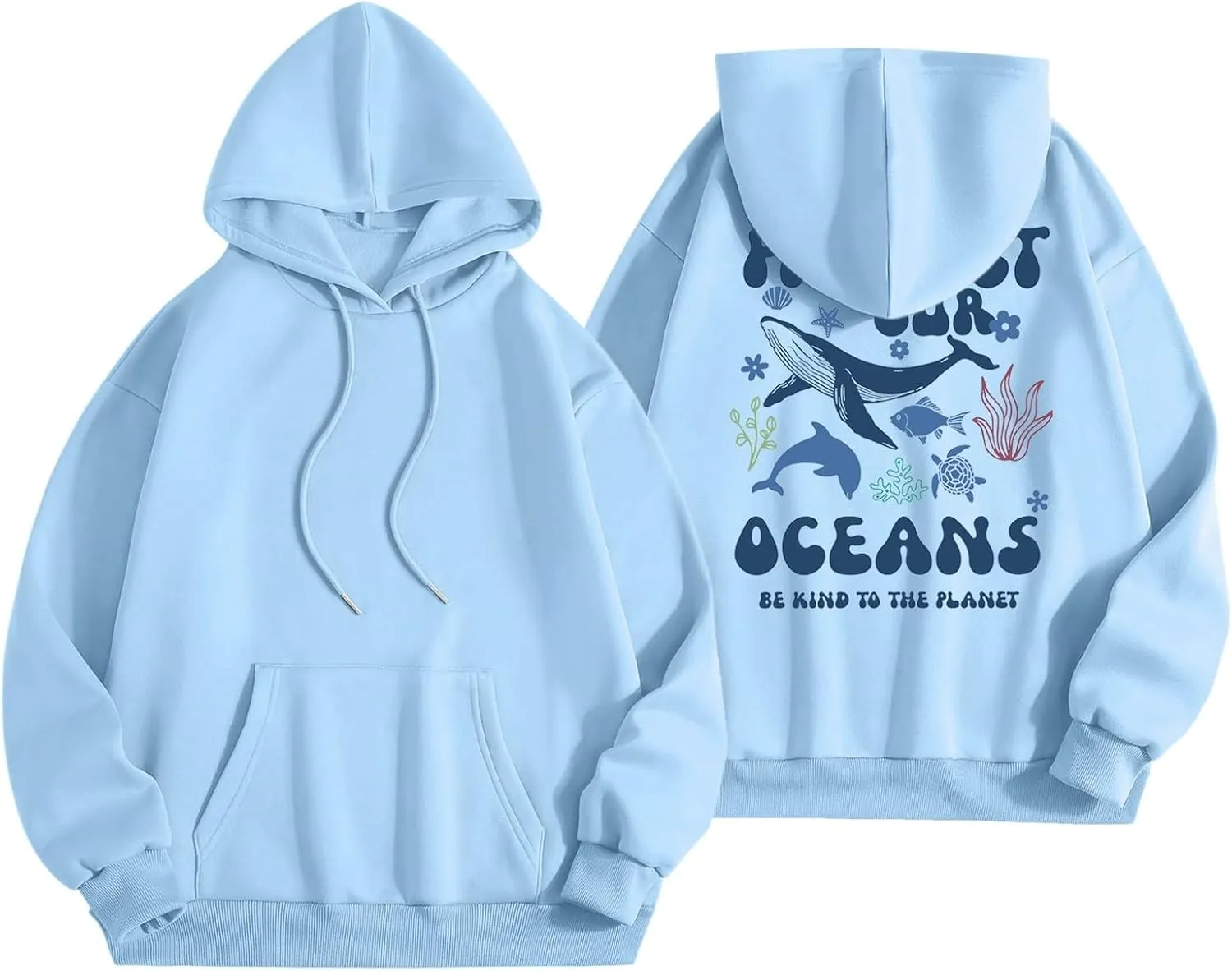 Womens Sweatshirt Graphic Oversized Hoodies Ocean Print Comort Long Sleeve Drawstring Pullover Surfing Hoodie
