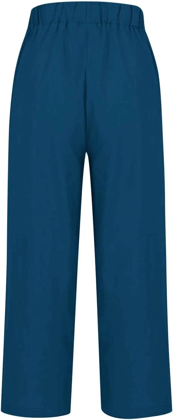 Womens Wide Leg Pants Fashionable Simple Casual Loose Pants Drawstring Loose Fit Summer Trousers Long Linen