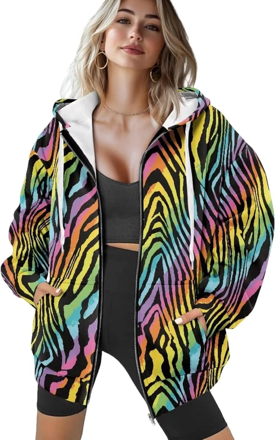 Womens Zipper Hoodie Casual Drawstring Hoodies Trendy Athletic Sweatshirt, Plus