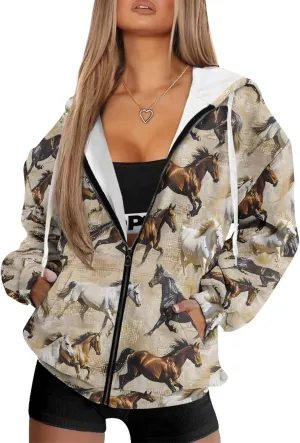 Womens Zipper Hoodie Casual Drawstring Hoodies Trendy Athletic Sweatshirt, Plus