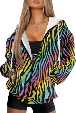 Womens Zipper Hoodie Casual Drawstring Hoodies Trendy Athletic Sweatshirt, Plus