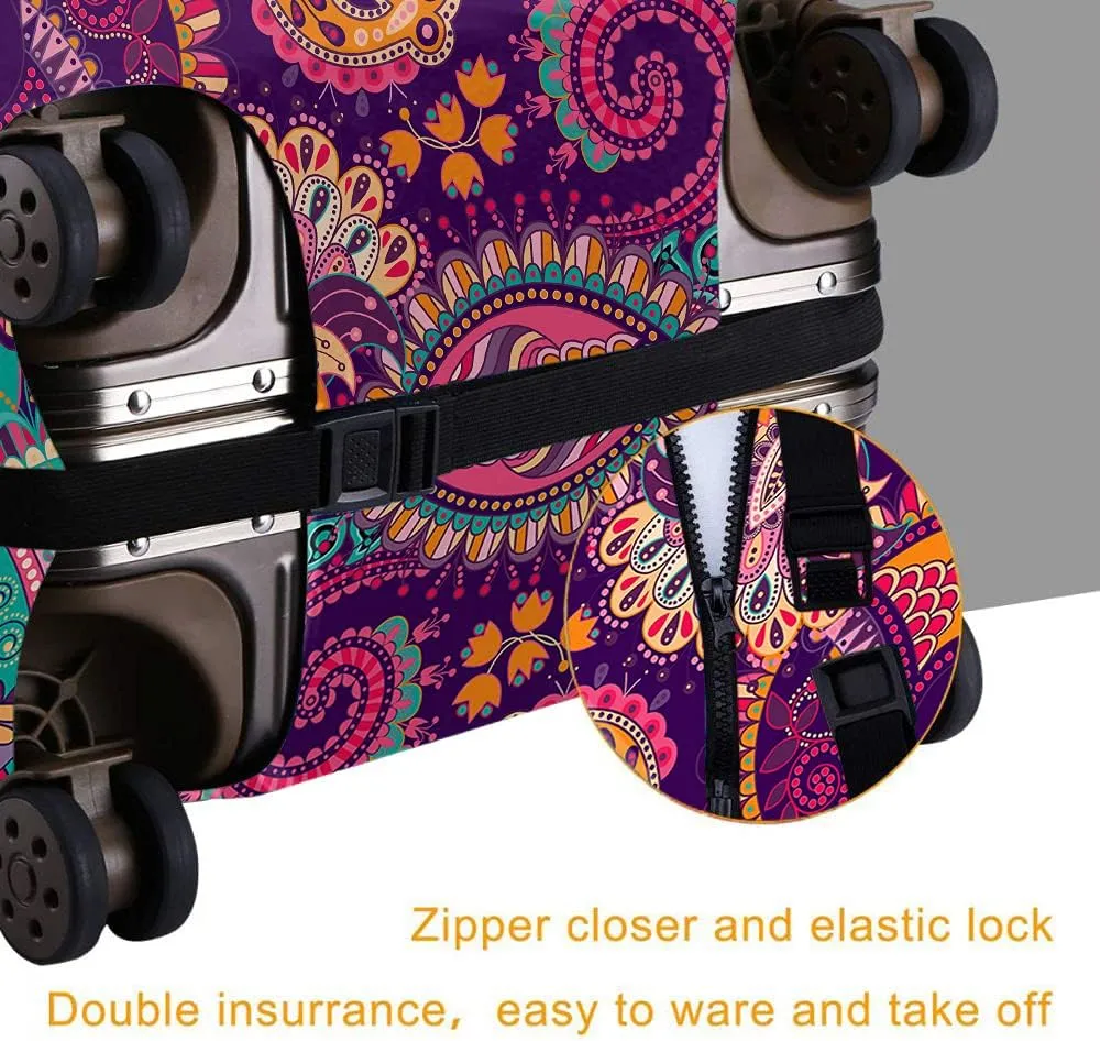 Wondertify Floral Luggage Cover Indonesia Paisley Stylized Flowers Washable Suitcase Protector Anti-Scratch Suitcase Cover Fits 22-24 Inch Colorful