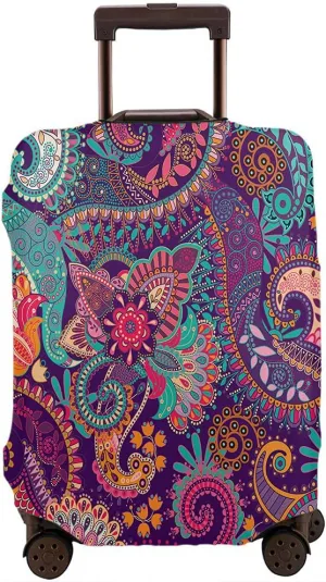 Wondertify Floral Luggage Cover Indonesia Paisley Stylized Flowers Washable Suitcase Protector Anti-Scratch Suitcase Cover Fits 22-24 Inch Colorful