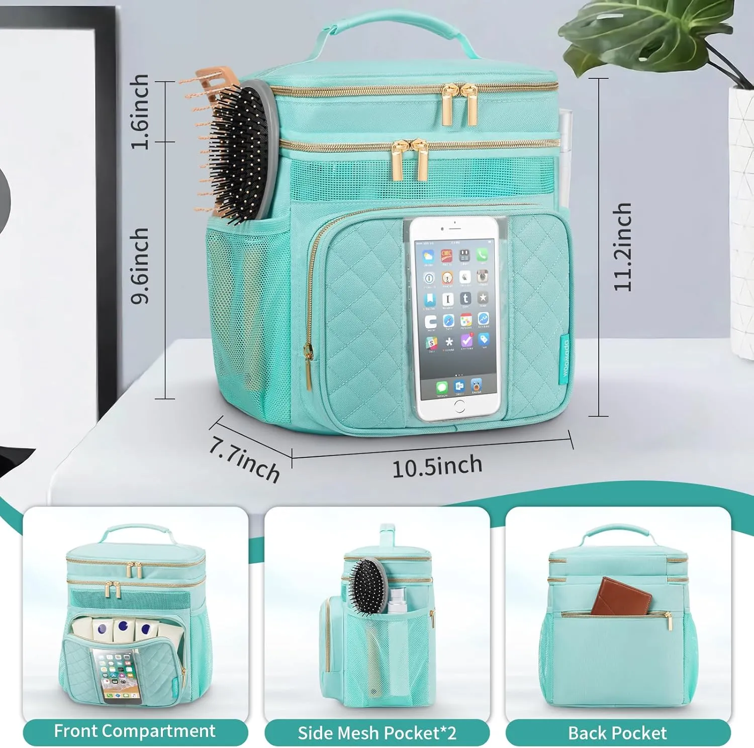 WOOMADA Toiletry Bag with Hanging Hook, Large Hanging Toiletry Bag for Women, Portable Shower Caddy for Travel, Breach, Gym, Camping(Turquoise)
