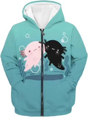 Yewattles Unisex Boys Girls Zip Up Hoodies Sweatshirts Long Sleeve Printed Top with Pockets Thin Coat for Age 6-16 Kids