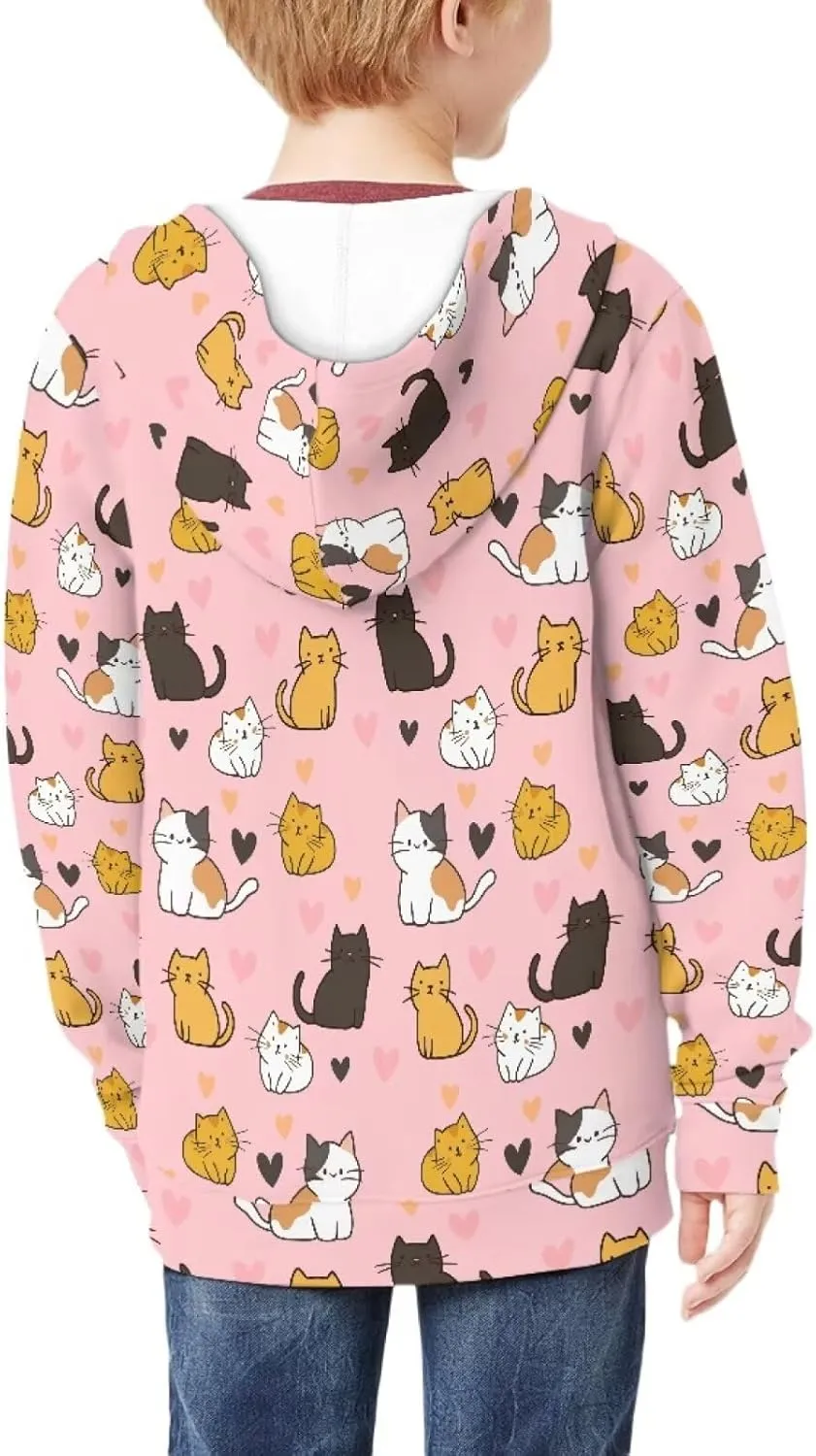 Yewattles Unisex Boys Girls Zip Up Hoodies Sweatshirts Long Sleeve Printed Top with Pockets Thin Coat for Age 6-16 Kids