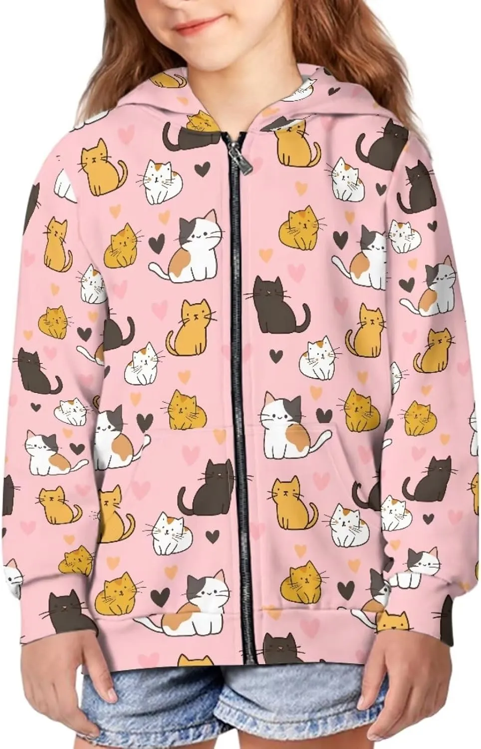 Yewattles Unisex Boys Girls Zip Up Hoodies Sweatshirts Long Sleeve Printed Top with Pockets Thin Coat for Age 6-16 Kids