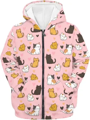Yewattles Unisex Boys Girls Zip Up Hoodies Sweatshirts Long Sleeve Printed Top with Pockets Thin Coat for Age 6-16 Kids