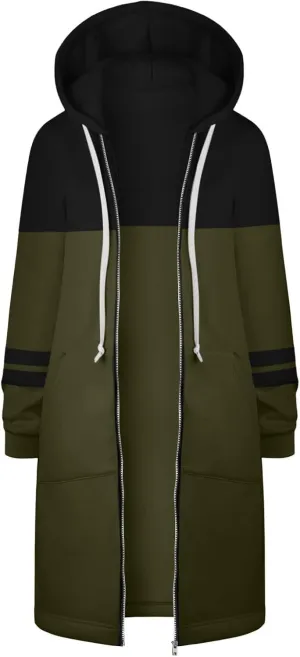 Zip Up Hoodie Women Long Sleeve Knee Length Tunic Hoodies Winter Fleece Hooded Sweatshirt 2024 Fall Long Jackets